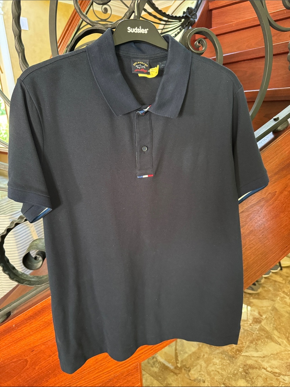 Paul & Shark Navy Short-Sleeve Polo with Tricolor Accent